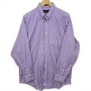 Allen Edmonds Dress Shirt Mens Large Purple Check Button Down Wrinkle‎ Free